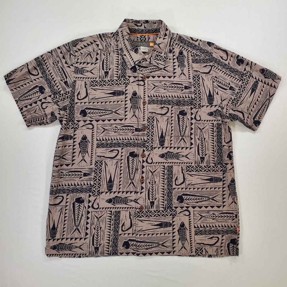 Quiksilver Waterman Shirt Clifton Beach Mens Medium Hook Line & Sinker Button Up